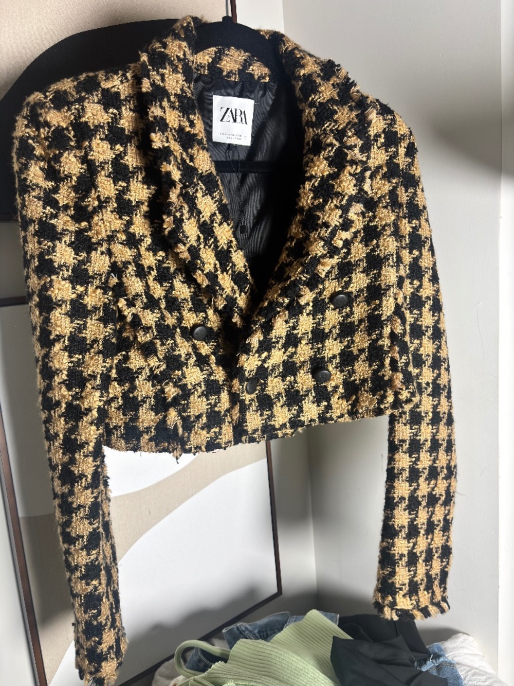 ZARA- Tweed Houndstooth Cropped Textured Blazet